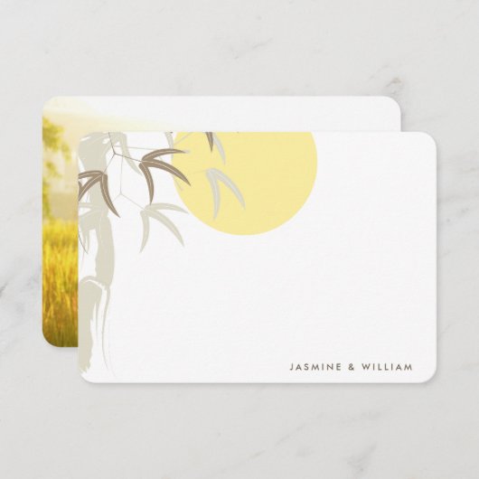 Oriental Yellow Sunrise Bamboo Weddenschap Bedankt (Voorkant / Achterkant)