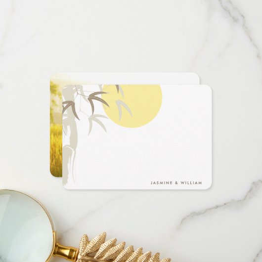 Oriental Yellow Sunrise Bamboo Weddenschap Bedankt (Voorkant / Achterkant in situ)