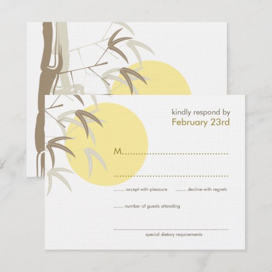 Oriental Yellow Sunrise Bamboo Zen RSVP-kaart RSVP Kaartje (Voorkant / Achterkant)