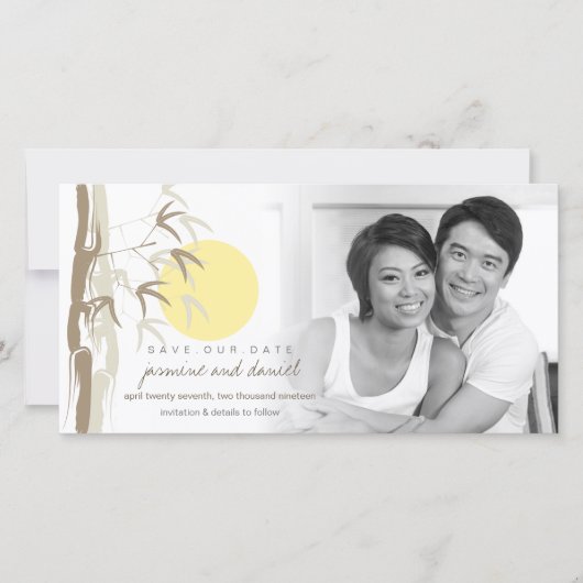 Oriental Yellow Sunrise Bamboo Zen Save the Date (Voorkant)