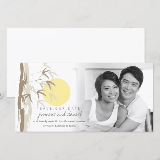 Oriental Yellow Sunrise Bamboo Zen Save the Date (Voorkant / Achterkant)