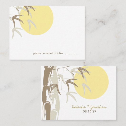 Oriental Yellow Sunrise Zen Bamboo Asian Wedding Plaatskaartje (Voorkant / Achterkant)