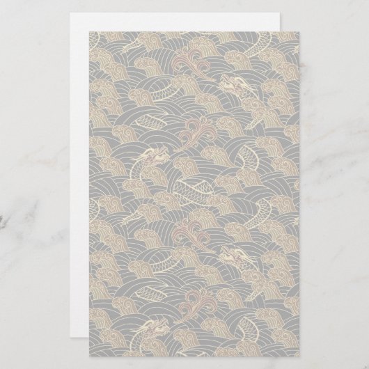 Oriental Zee Dragon Pattern Briefpapier (Voorkant / Achterkant)
