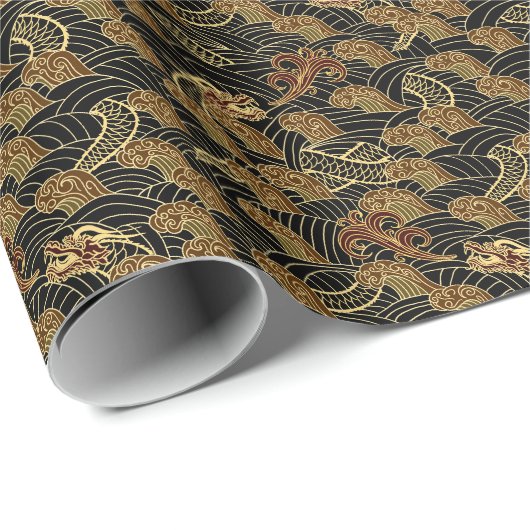 Oriental Zee Dragon Pattern Cadeaupapier (Rol Hoek)