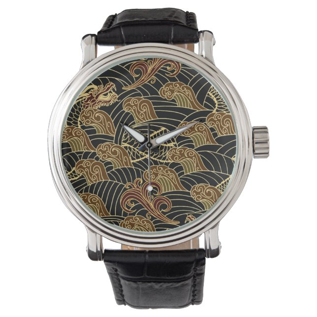Oriental Zee Dragon Pattern Horloge (Voorkant)