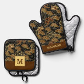Oriental Zee Dragon Pattern Ovenwant & Pannenlap Set (Voorkant / Achterkant)