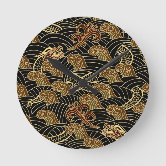 Oriental Zee Dragon Pattern Ronde Klok (Voorkant)