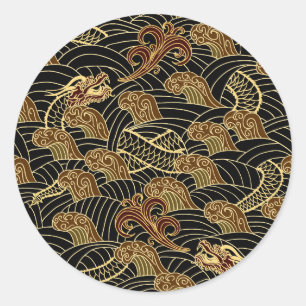 Oriental Zee Dragon Pattern Ronde Sticker