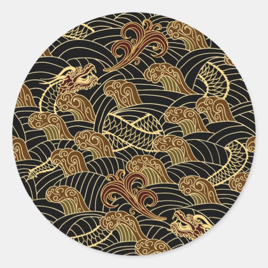 Oriental Zee Dragon Pattern Ronde Sticker (Voorkant)