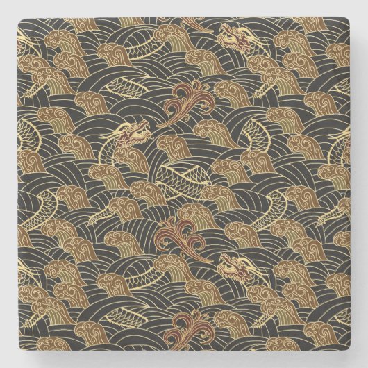 Oriental Zee Dragon Pattern Stenen Onderzetter (Voorkant)