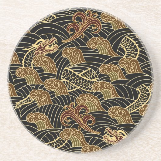 Oriental Zee Dragon Pattern Zandsteen Onderzetter (Voorkant)