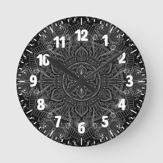 Oriental Zen Mandala Black en white Ronde Klok (Voorkant)