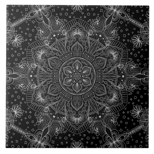 Oriental Zen Mandala Black en white Tegeltje (Voorkant)