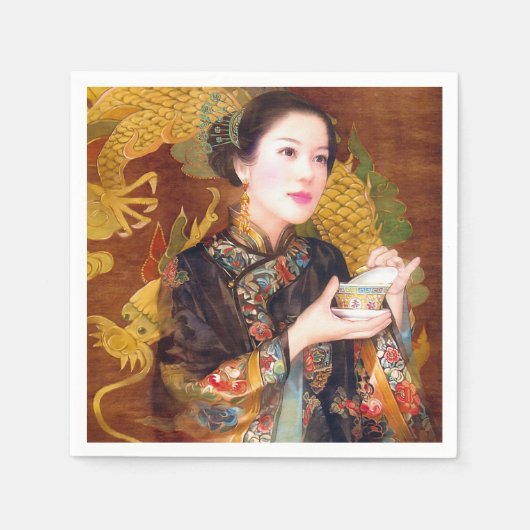 Orientale chinese dame levendig mooi portret servet (Voorkant)
