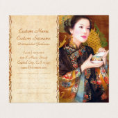 Orientale chinese dame met kop theeportret visitekaartje (Buitenkant ongevouwen)