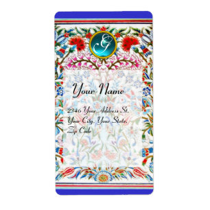 ORIENTALE DAMASKMONOGRAM Blue Red Etiket