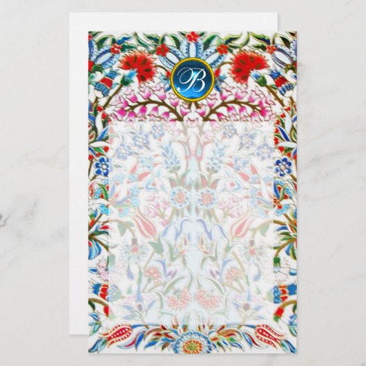 ORIENTALE DAMASKMONOGRAM Blue Sapphire Briefpapier (Voorkant / Achterkant)