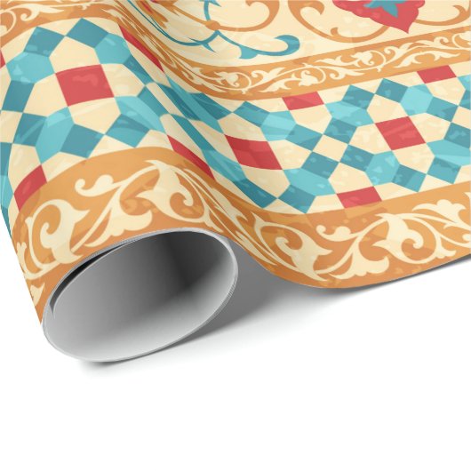 Orientale deklaag,  bloempatroon voor sierdoeleind cadeaupapier (Rol Hoek)