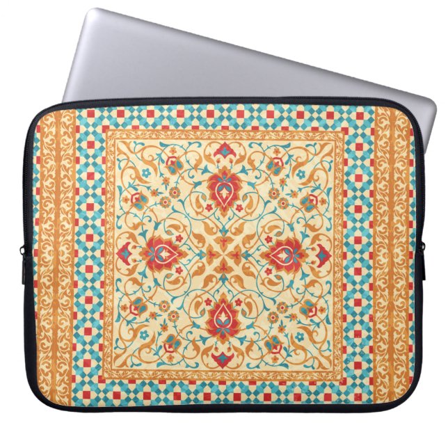 Orientale deklaag,  bloempatroon voor sierdoeleind laptop sleeve (Voorkant)