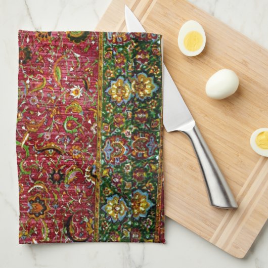 Orientale deklaag in rood en groen theedoek (Quarter Fold)