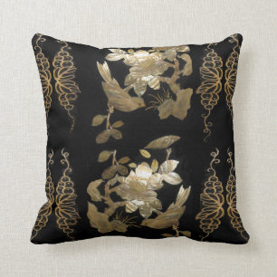 Orientale flairvogels op goudlef-Pillow Kussen