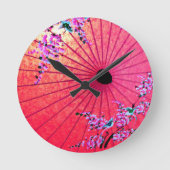 Orientale japanesnelroze parasol ronde klok (Voorkant)