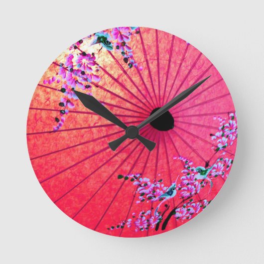 Orientale japanesnelroze parasol ronde klok (Voorkant)