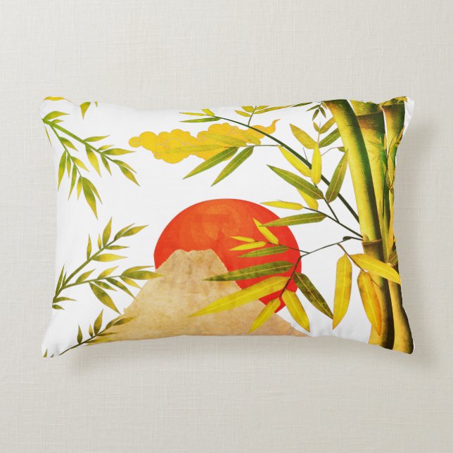 Orientale Japanse bergzon met Bamboo Accent Kussen (Voorkant)