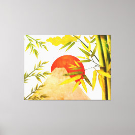 Orientale Japanse bergzon met Bamboo Canvas Afdruk
