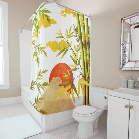 Orientale Japanse bergzon met Bamboo Douchegordijn (In situ)