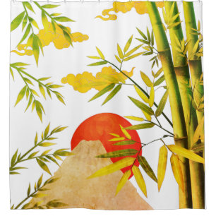 Orientale Japanse bergzon met Bamboo Douchegordijn