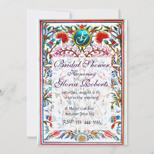 ORIENTALE STROMEN DAMASK GEM MONOGRAM Pink Blue Kaart (Voorkant)