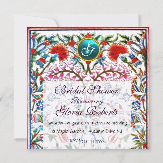ORIENTALE STROMEN DAMASK MONOGRAM Blue Champagne Kaart (Voorkant)