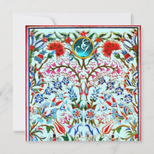 ORIENTALE STROMEN DAMASKMONOGRAM Blue Aquamarine Kaart (Achterkant)