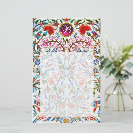 ORIENTALE STROMEN DAMASKMONOGRAM Pink Amethyst Briefpapier (Staand voorkant)