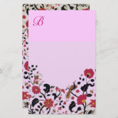 ORIENTALE STROMEN, VOGELPIKKEN PINK FLORAAL BRIEFPAPIER (Voorkant / Achterkant)