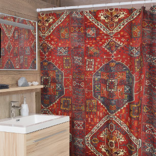 Orientale tapelijn in rood en blauw douchegordijn