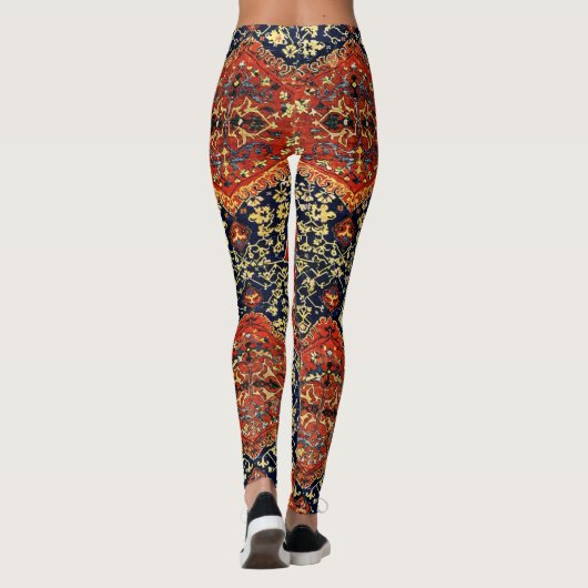 Orientale tapmotieven in blauw&oranje leggings (Achterkant)