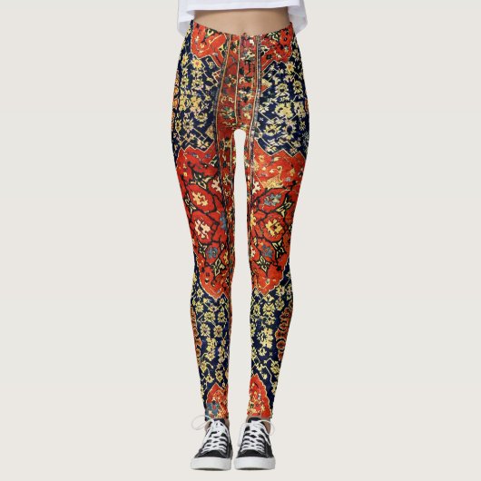 Orientale tapmotieven in blauw&oranje leggings (Voorkant)