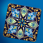 Orientale tegels, Azulejos Bier Onderzetter<br><div class="desc">Verbluffende gele,  witte en schaduwen van blauwe Azulejos,  een patroon geïnspireerd door het beroemde Portugese tegel-werk Azulejos. Perfect als thuisdecor of als cadeau voor trendy persoon.</div>