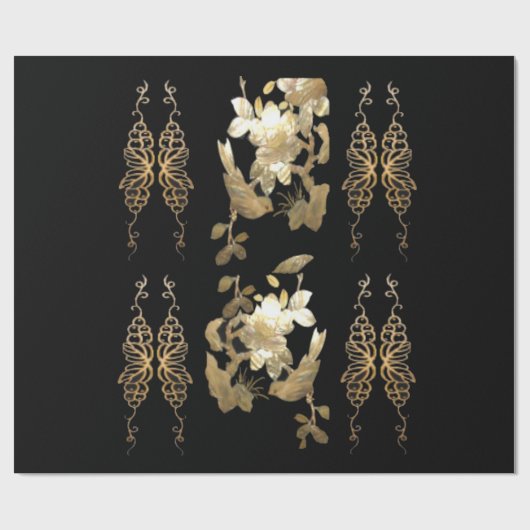 Orientale vogels op Gold Leaf Wrapping Paper Cadeaupapier (Vlak)