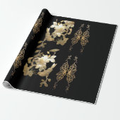 Orientale vogels op Gold Leaf Wrapping Paper Cadeaupapier (Uitgerold)