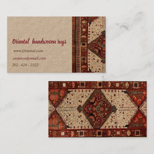 Orientale vormgeving van tapes in rood en crème visitekaartje (Voorkant / Achterkant)