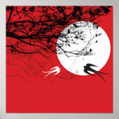 Orientale Zwallows in Moonlight Zen Red Poster (Voorkant)