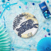 Orierntal Blue White Yellow Rabbit Chinoiserie Papieren Bordje (Feest)