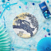 Orierntal Blue White Yellow Rabbit Chinoiserie Papieren Bordje (Feest)