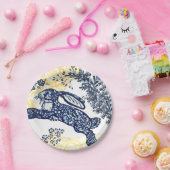 Orierntal Blue White Yellow Rabbit Chinoiserie Papieren Bordje (Feest)