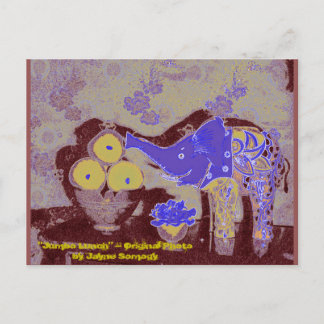 Orig. Foto-olifant en appels in blauw en goud Briefkaart