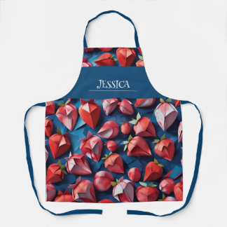 Origami Aardbei Waterverf Pattern Gepersonaliseerd Schort