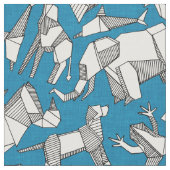 origami animal ditsy blue stof (Close Up)